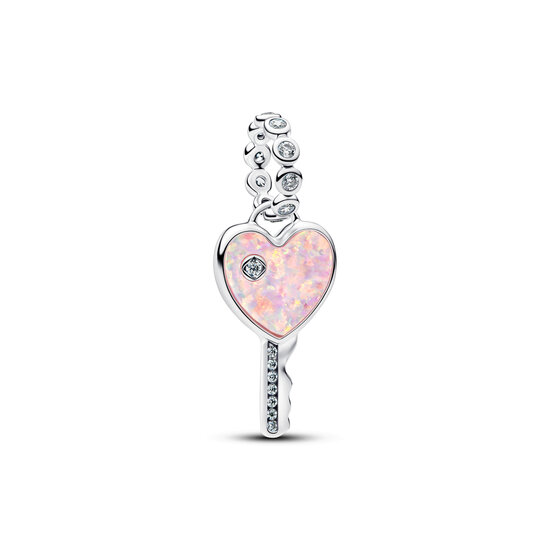 Pandora PANDORA 794427C01 Heart key sterling silver dangle with zirconia and lab-created pink opal