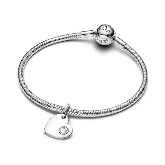 Pandora PANDORA 794295C04 Engravable heart sterling silver dangle with zirconia, april