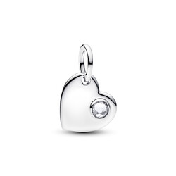 PANDORA 794295C04 Engravable heart sterling silver dangle with zirconia, april