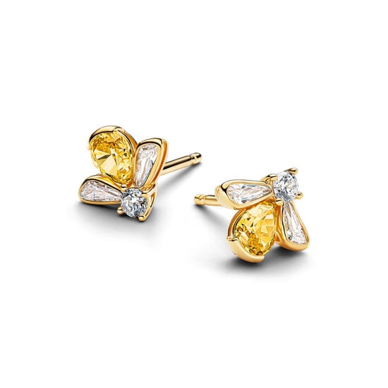 Pandora PANDORA SHINE 264559C01 Bee 14k gold-plated stud earrings with vibrant yellow and clear zirconia