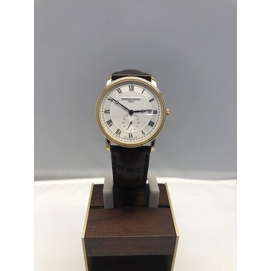 Frederique Constant Pre-Owned Frederique Constant Slimline FC-245M5S5, Quartz,  staal double/leer bruin, wijzerpl. zilverkl. small second, datum, 3ATM