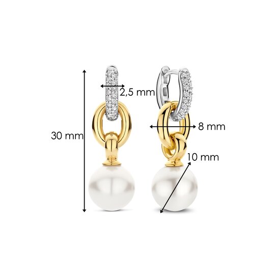 Ti Sento Milano TI SENTO MILANO 78016YP Zilver gerhodineerde klapcreolen met vergulde oorbedels, witte parel 10 mm