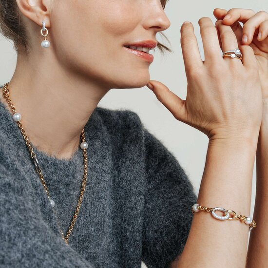 Ti Sento Milano TI SENTO MILANO 78016YP Zilver gerhodineerde klapcreolen met vergulde oorbedels, witte parel 10 mm