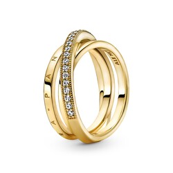 PANDORA SHINE 169057C01 Logo 14k gold-plated ring with zirconia