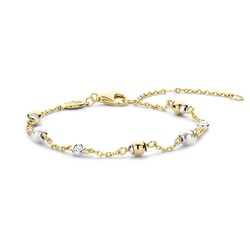 TI SENTO MILANO 23076ZY zilver gerhodineerde armband geschakeld met vergulde bolletjes en pareltjes