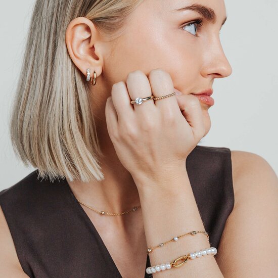 Ti Sento Milano TI SENTO MILANO 23076ZY zilver gerhodineerde armband geschakeld met vergulde bolletjes en pareltjes