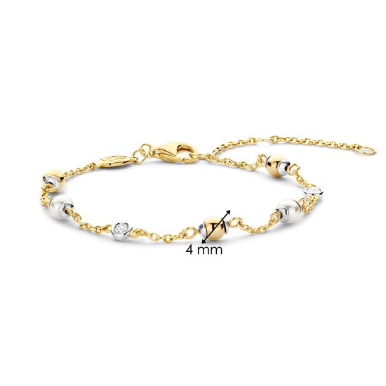 Ti Sento Milano TI SENTO MILANO 23076ZY zilver gerhodineerde armband geschakeld met vergulde bolletjes en pareltjes