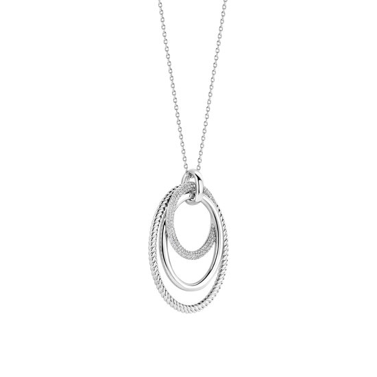 Ti Sento Milano TI SENTO MILANO 34127ZI/40 zilver gerhodineerde collier 40cm  met 4 baans ovaal crossover zirkonia en gedraaid