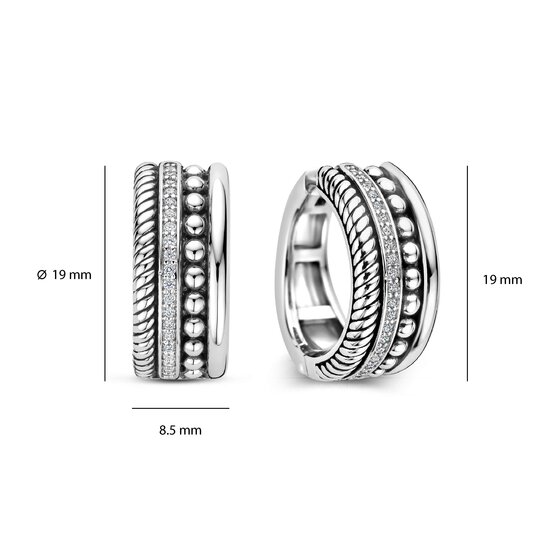 Ti Sento Milano TI SENTO MILANO 78059ZI zilver gerhodineerde zilver creolen 4 baans gedraaid,zirkonia en bolletjes