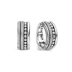 TI SENTO MILANO 78059ZI zilver gerhodineerde zilver creolen 4 baans gedraaid,zirkonia en bolletjes