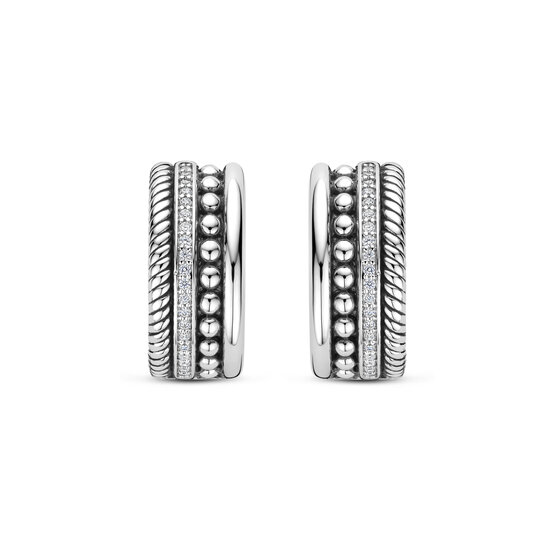 Ti Sento Milano TI SENTO MILANO 78059ZI zilver gerhodineerde zilver creolen 4 baans gedraaid,zirkonia en bolletjes