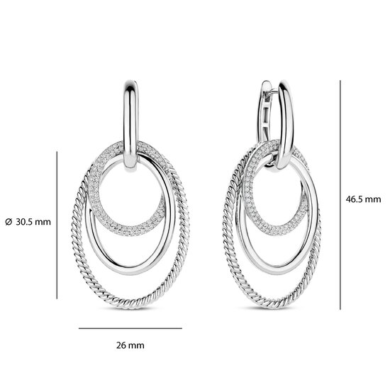 Ti Sento Milano TI SENTO MILANO 78067ZI zilver gerhodineerde zilver oorbellen 3 baans crossover zirkonia en gedraaid