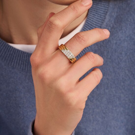 Ti Sento Milano TI SENTO MILANO 12411ZY Zilver gerhodineerde ring met verguld, 3 baans met zirkonia