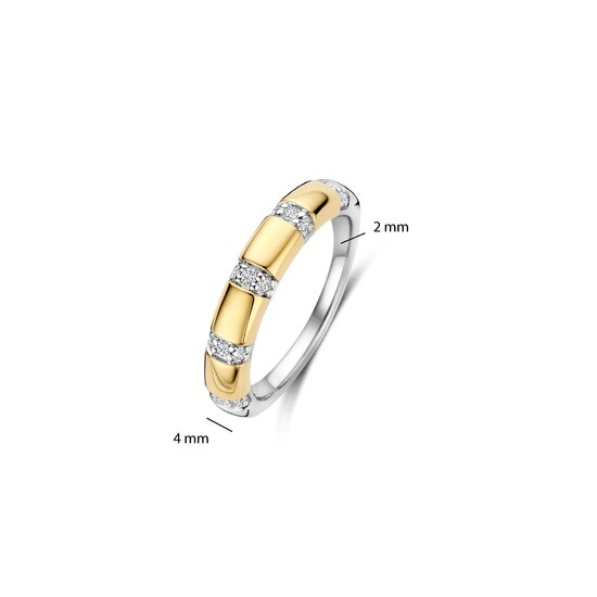 Ti Sento Milano TI SENTO MILANO 12417ZY Zilver gerhodineerde ring met verguld, dwars 5x baan zirkonia