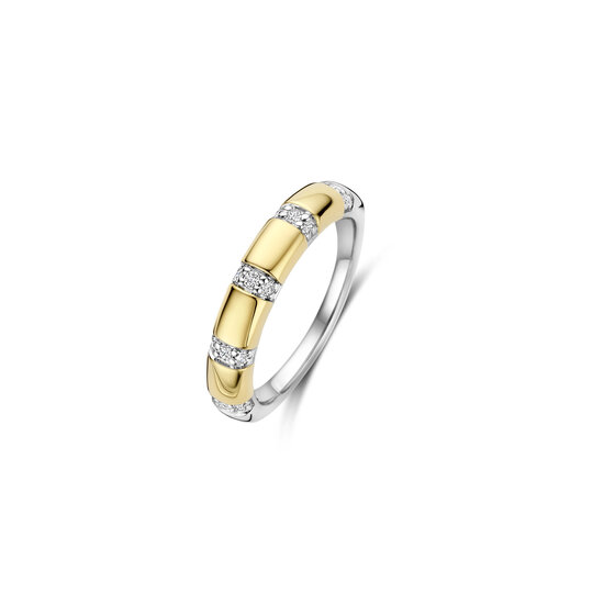 Ti Sento Milano TI SENTO MILANO 12417ZY Zilver gerhodineerde ring met verguld, dwars 5x baan zirkonia