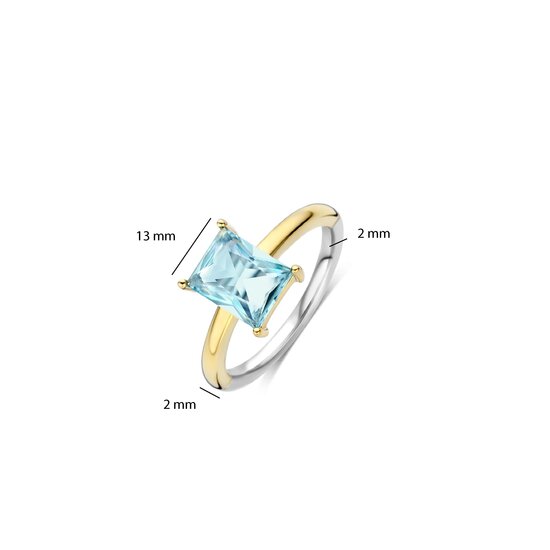 Ti Sento Milano TI SENTO MILANO 12420TY Zilver gerhodineerde ring met verguld en blauwe rechthoekige zirconia