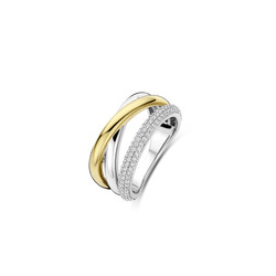 TI SENTO MILANO 12422ZY Zilver gerhodineerde ring met verguld, 2 baans crossover
