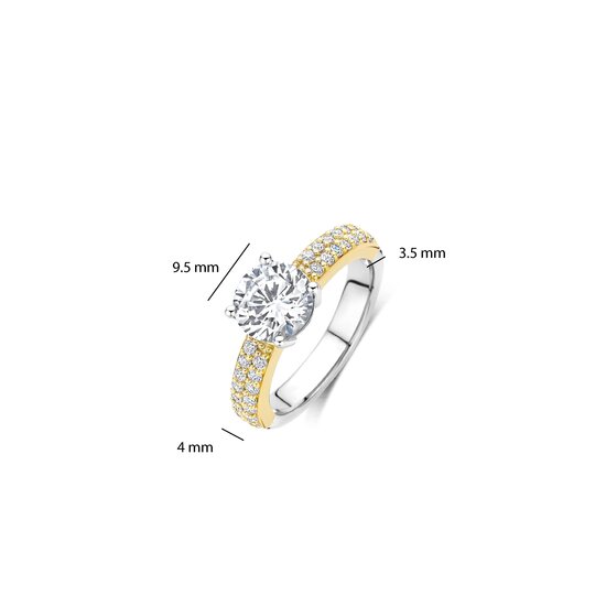 Ti Sento Milano TI SENTO MILANO 1737ZY Zilver gerhodineerde solitairring met verguld en band pavé zirconia's