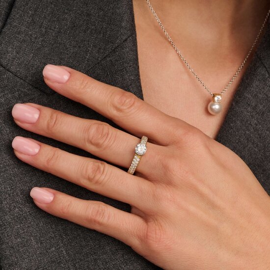 Ti Sento Milano TI SENTO MILANO 1795ZY Zilver gerhodineerde ring met verguld, solitair met band pavé zirconia's