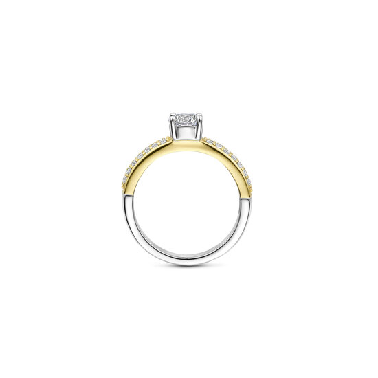 Ti Sento Milano TI SENTO MILANO 1795ZY Zilver gerhodineerde ring met verguld, solitair met band pavé zirconia's