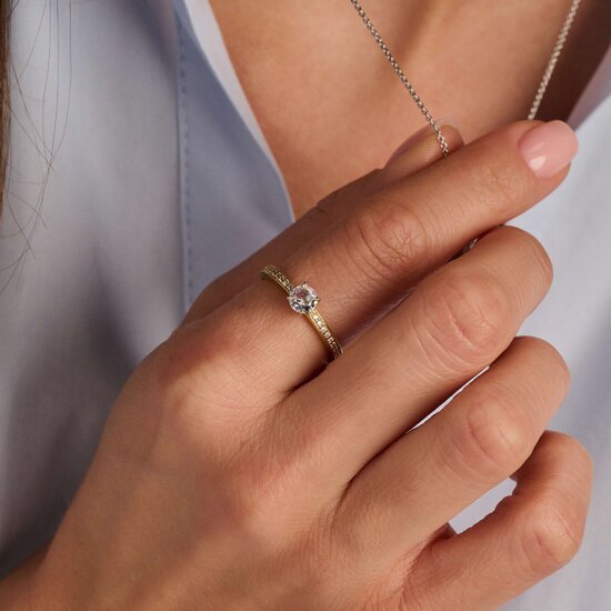 Ti Sento Milano TI SENTO MILANO 12400ZY Zilver gerhodineerde ring met verguld, solitair met enkel bandje pavé zirconia's