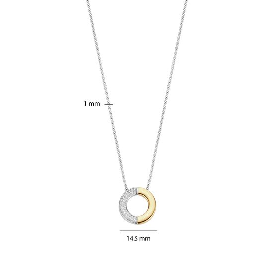Ti Sento Milano TI SENTO MILANO 34120ZY/42 Zilver gerhodineerd collier met hanger, open rondje met verguld en zirconia's, 42 cm