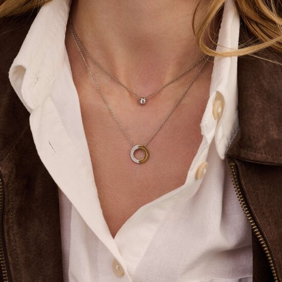 Ti Sento Milano TI SENTO MILANO 34120ZY/42 Zilver gerhodineerd collier met hanger, open rondje met verguld en zirconia's, 42 cm