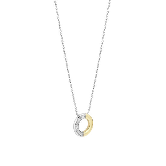 Ti Sento Milano TI SENTO MILANO 34120ZY/42 Zilver gerhodineerd collier met hanger, open rondje met verguld en zirconia's, 42 cm