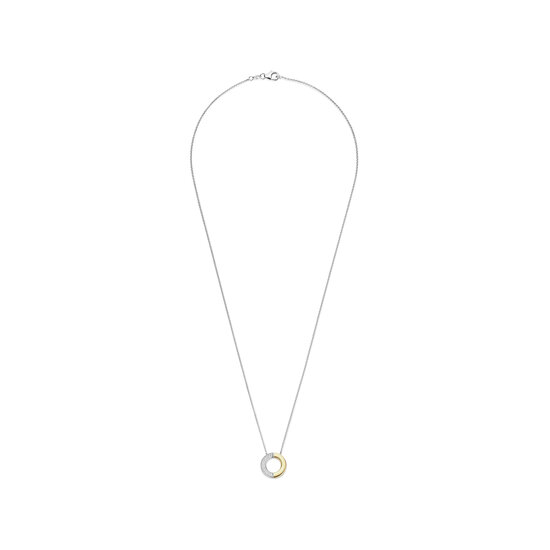 Ti Sento Milano TI SENTO MILANO 34120ZY/42 Zilver gerhodineerd collier met hanger, open rondje met verguld en zirconia's, 42 cm