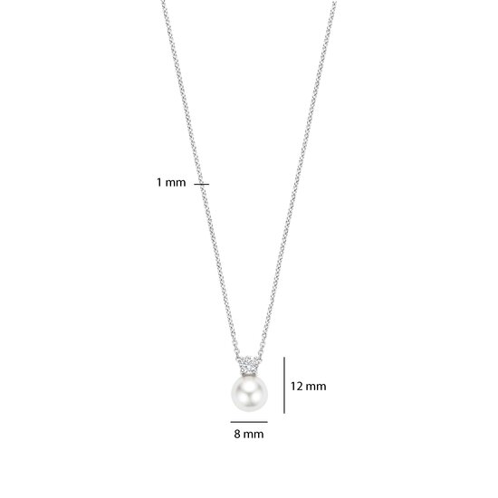 Ti Sento Milano TI SENTO MILANO 34125PW/42 Zilver gerhodineerd collier met hanger, witte parel met zirconia, 42 cm
