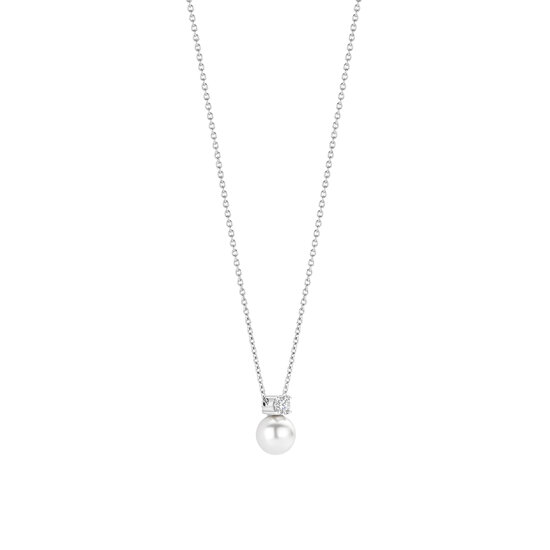 Ti Sento Milano TI SENTO MILANO 34125PW/42 Zilver gerhodineerd collier met hanger, witte parel met zirconia, 42 cm