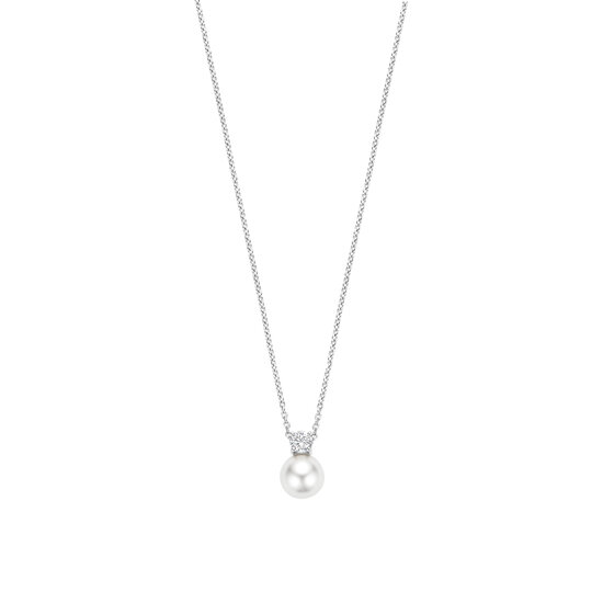 Ti Sento Milano TI SENTO MILANO 34125PW/42 Zilver gerhodineerd collier met hanger, witte parel met zirconia, 42 cm