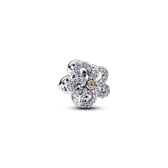 Pandora PANDORA 764480C01 Flower sterling silver and 14k gold-plated open charm with zirconia