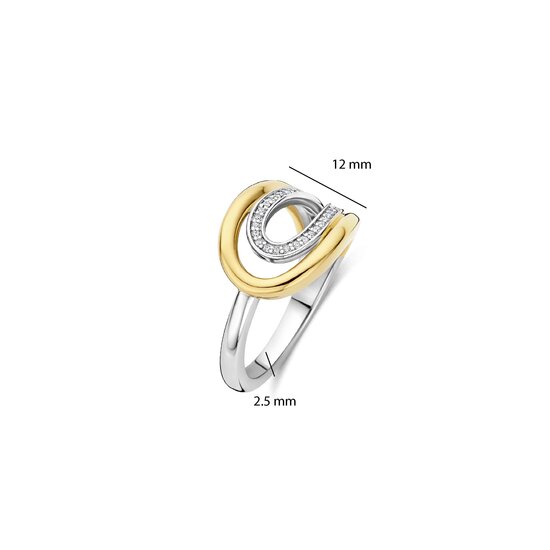 Ti Sento Milano TI SENTO MILANO 12408ZY Zilver gerhodineerde ring, ronde lijnen met verguld en zirconia's