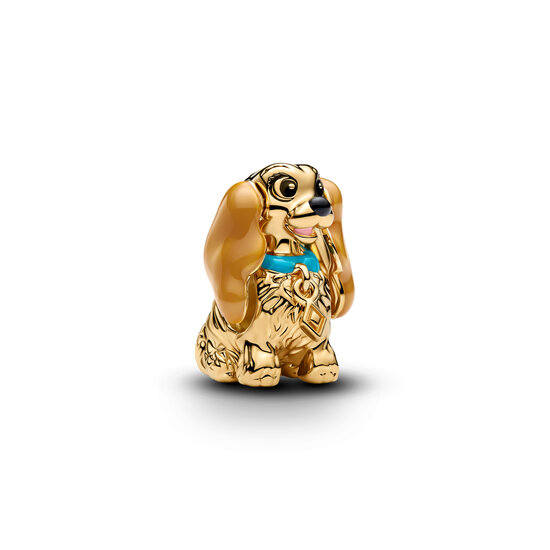 Pandora PANDORA DISNEY 764468C01 Lady 14k gold-plated charm with black, pink, brown and blue enamel