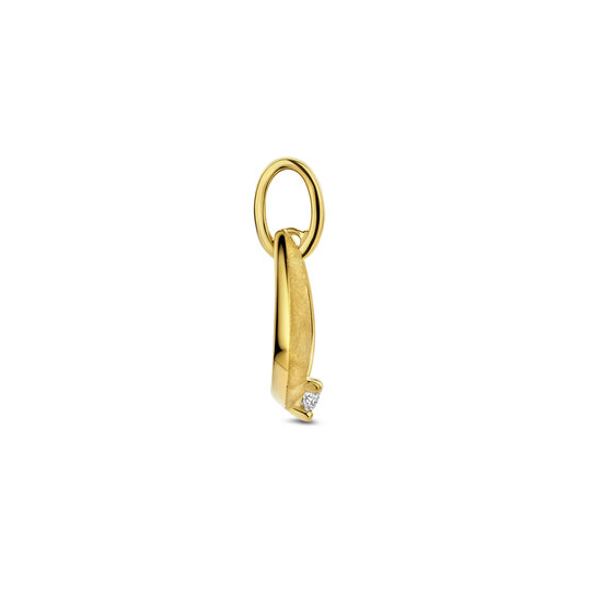 Collectie Milikan Huiscollectie 14krt geelgouden hanger, open matte druppelvorm 12 mm met 1x diamant 0.03ct H/SI, 1060171