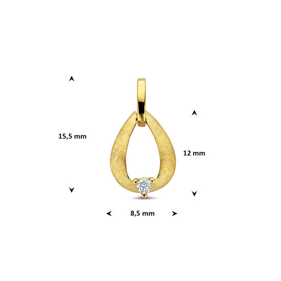 Collectie Milikan Huiscollectie 14krt geelgouden hanger, open matte druppelvorm 12 mm met 1x diamant 0.03ct H/SI, 1060171