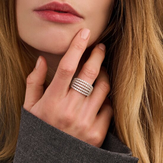 Ti Sento Milano TI SENTO MILANO 12425ZI Zilver gerhodineerde ring, 5-baans, bovenkant geheel met zirconia's