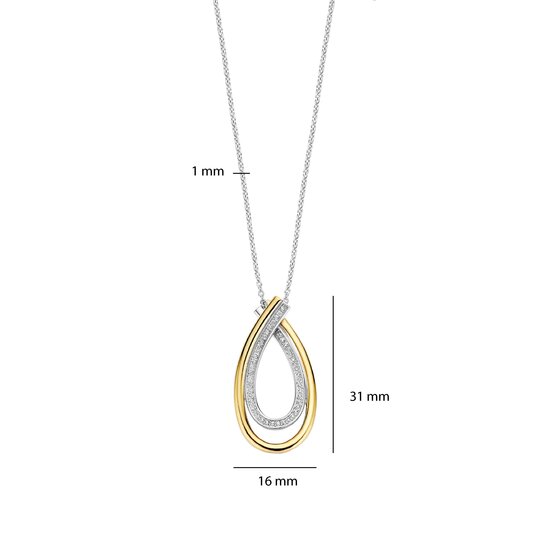 Ti Sento Milano TI SENTO MILANO 34121ZY Zilver gerhodineerd collier met ovale open hanger, druppelvorm, verguld en zirconia's. 45 cm