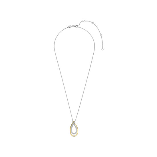 Ti Sento Milano TI SENTO MILANO 34121ZY Zilver gerhodineerd collier met ovale open hanger, druppelvorm, verguld en zirconia's. 45 cm