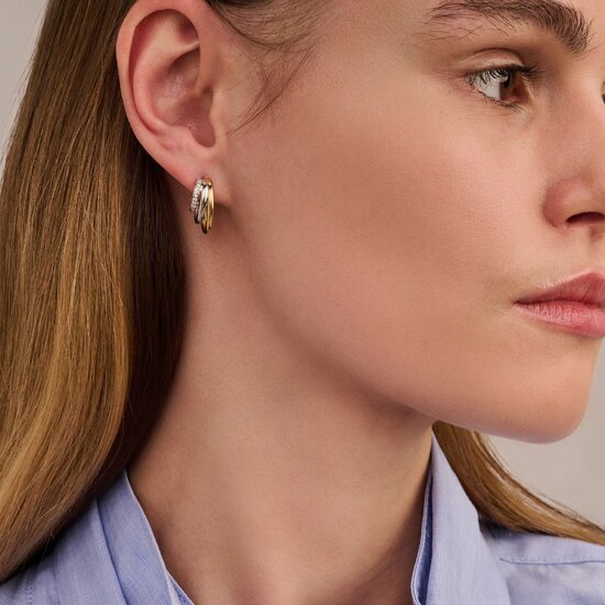 Ti Sento Milano TI SENTO MILANO 78068ZY Zilver vergulde halfronde oorstekers, 3-baans aflopend met verguld en zirconia's