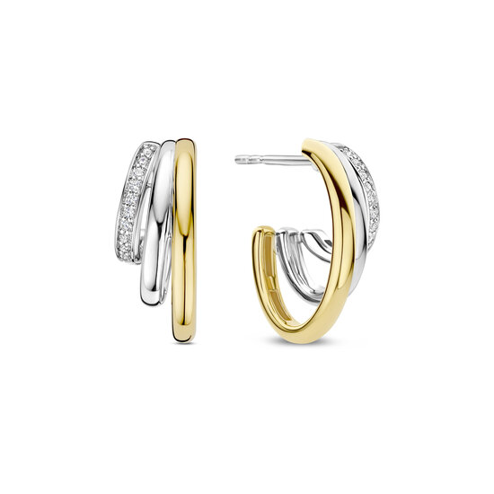 Ti Sento Milano TI SENTO MILANO 78068ZY Zilver vergulde halfronde oorstekers, 3-baans aflopend met verguld en zirconia's