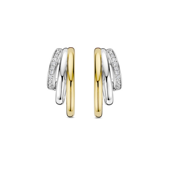 Ti Sento Milano TI SENTO MILANO 78068ZY Zilver vergulde halfronde oorstekers, 3-baans aflopend met verguld en zirconia's
