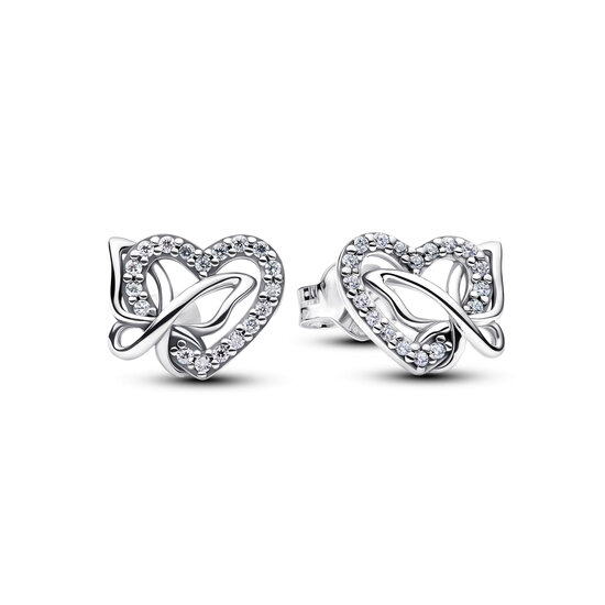 Pandora PANDORA 294476C01 Heart and butterfly sterling silver stud earrings with zirconia