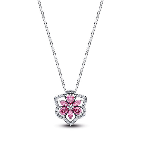 Pandora PANDORA 394576C01 Herbarium cluster sterling silver collier with fancy pink zirconia