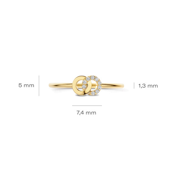Blush BLUSH 1282YZI 14krt geelgouden ring, twee open rondjes, 1 bezet met zirconia's