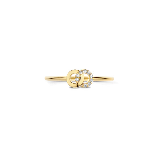 Blush BLUSH 1282YZI 14krt geelgouden ring, twee open rondjes, 1 bezet met zirconia's