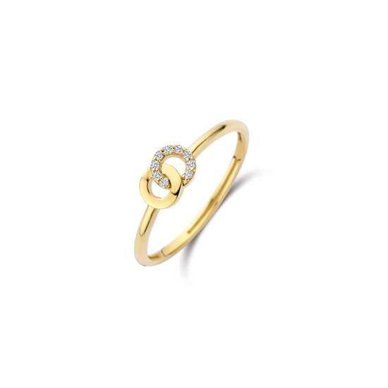 Blush BLUSH 1282YZI 14krt geelgouden ring, twee open rondjes, 1 bezet met zirconia's