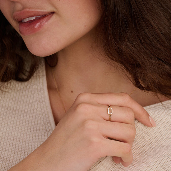 Blush BLUSH 1289YZI 14krt geelgouden ring, open ovaal bezet met zirconia's