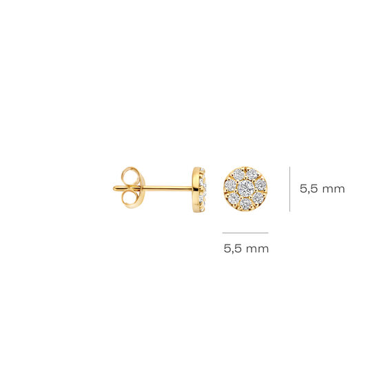 Blush BLUSH 7396YZI 14krt geelgouden oorknoppen, plat rondje bezet met zirconia's, 5.4 mm